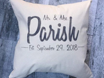 Custom Mr. and Mrs.  Family Name Pillow