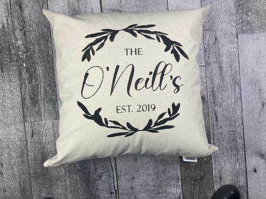Custom Family Name Wreath Name Pillow