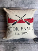 Custom Red Canoe Established Date and Family Name Pillow