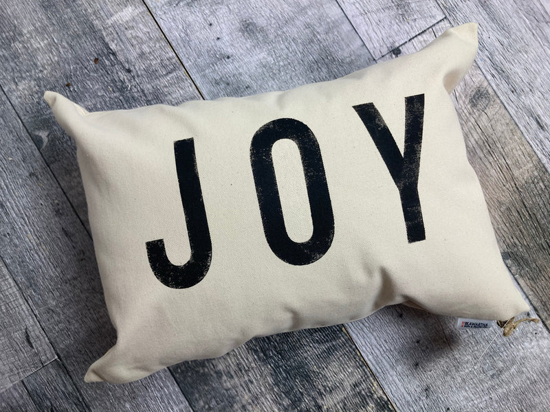 JOY bold text Christmas pillow