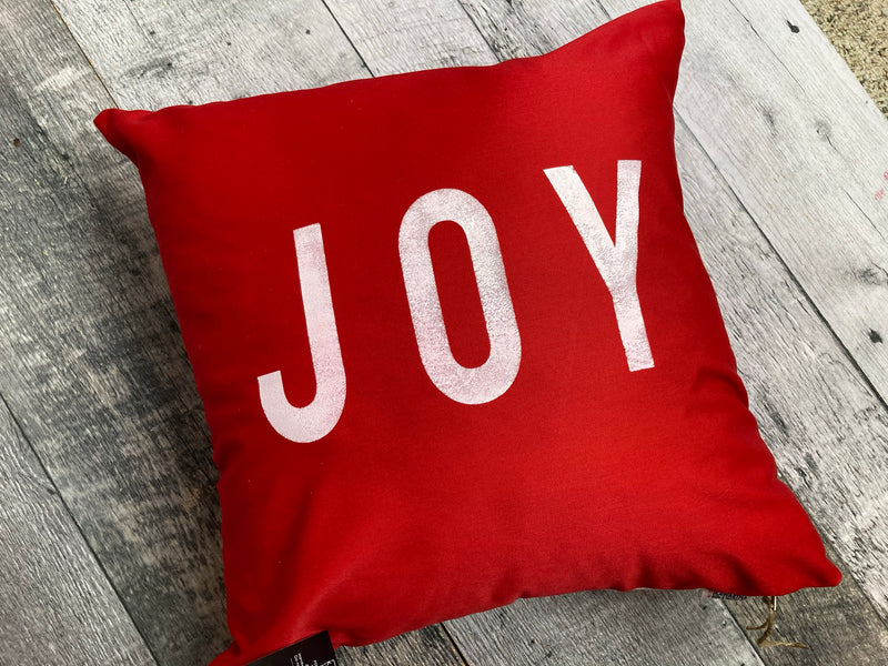 JOY bold text Christmas pillow