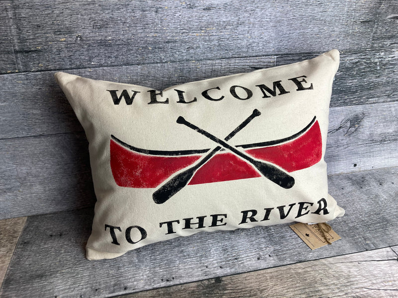 Welcome to the River Red Canoe Pillow