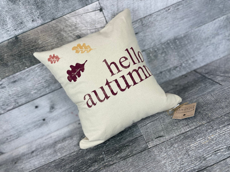 Hello Autumn leaves Canvas Pillow