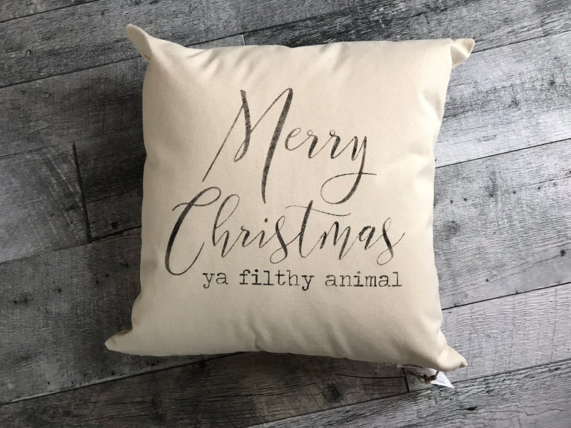 Merry Christmas, ya filthy animal (cursive) | Christmas pillow