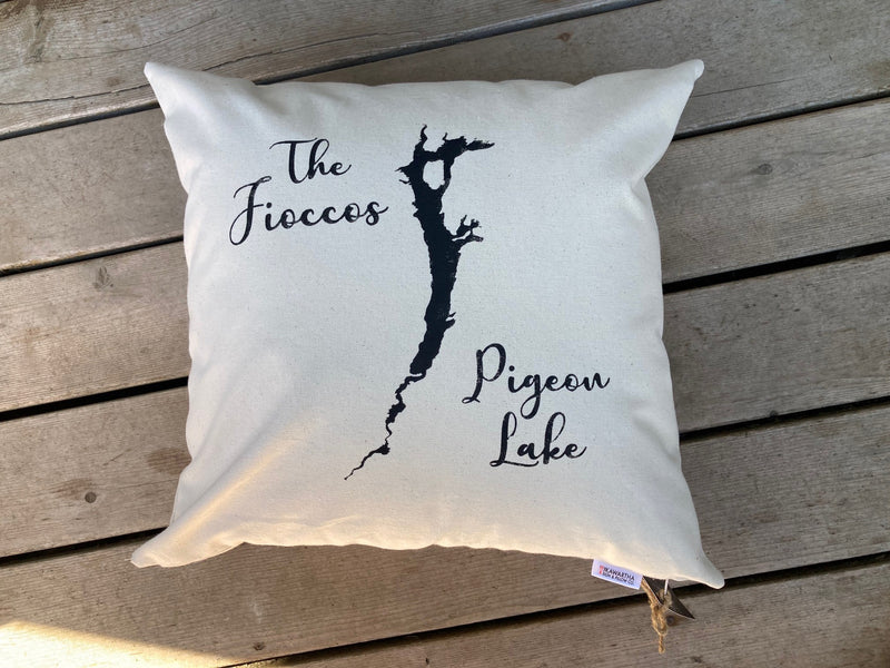 Custom Family and Lake Name and Silhouette pillow