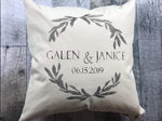 Custom Wedding Wreath Name Pillow Cover